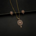 PS-2212016 - Rose Gold Plated Pink Stones Pendant Set
