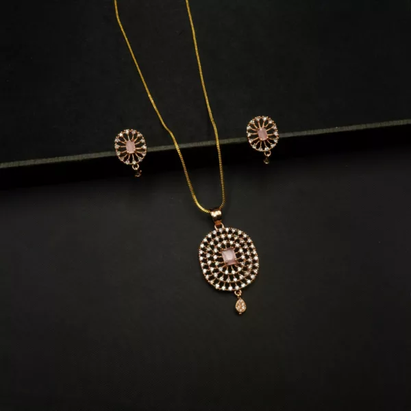 PS-2212016 - Rose Gold Plated Pink Stones Pendant Set