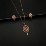 PS-2212017 - Rose Gold Plated Pink Stones & American Diamond Pendant Set