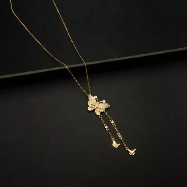 CH-2212016 - Gold Plated American Diamond Butterfly Necklace