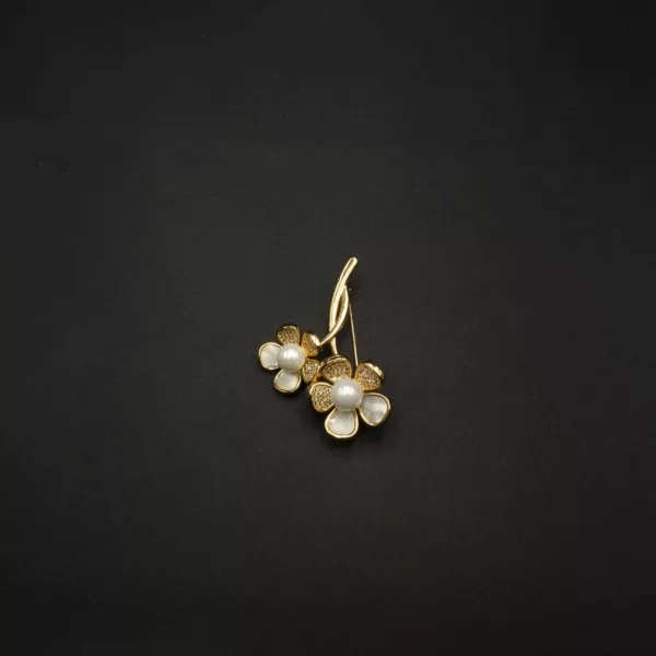 BR-2212005 - American Diamond Contemporary Flowers Brooch