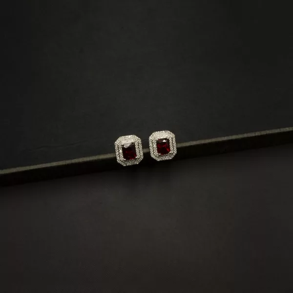 ER-2212021 - White Gold Plated American Diamond & Ruby Big Stud Earrings