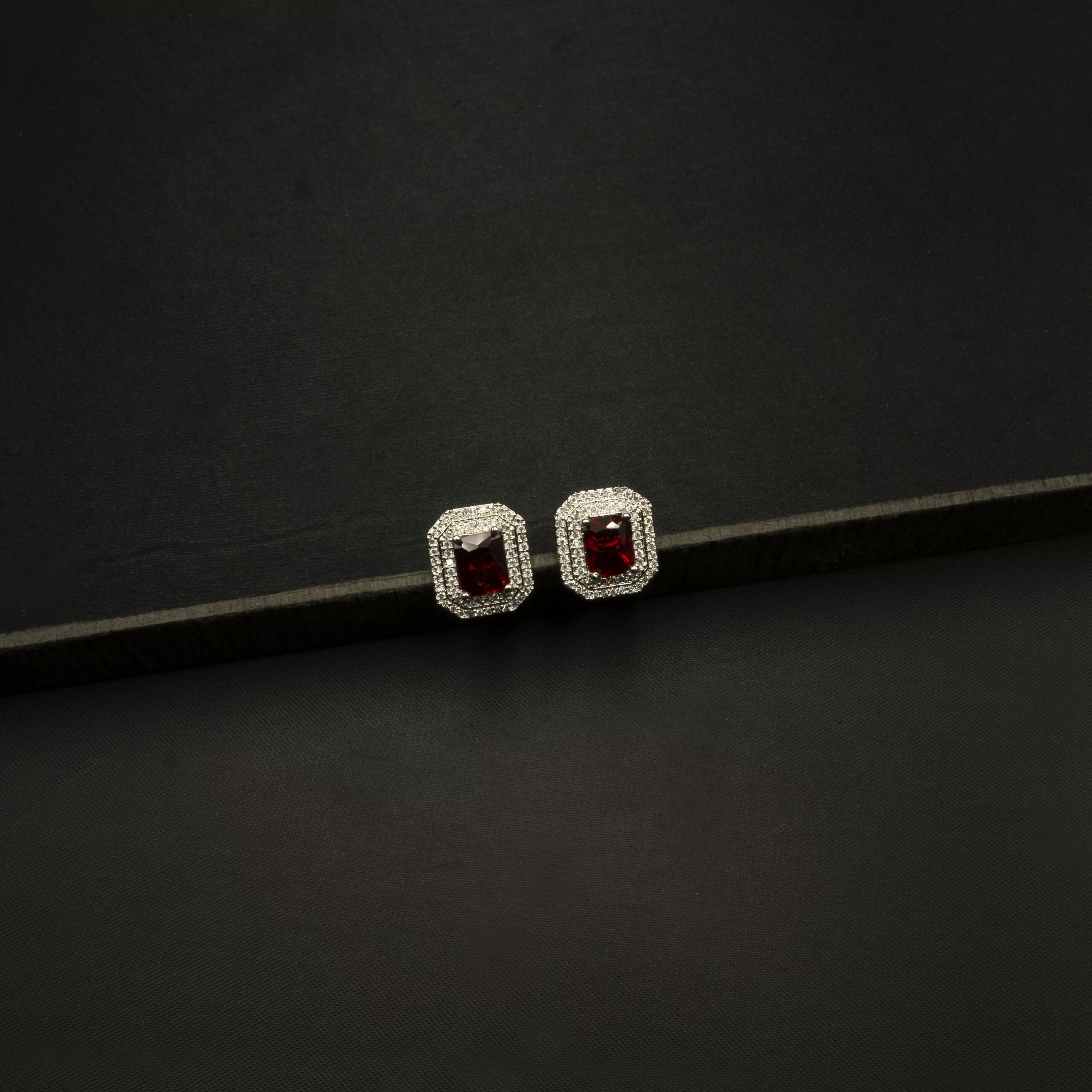 ER-2212021 - White Gold Plated American Diamond & Ruby Big Stud Earrings ER-2212021 - White Gold Plated American Diamond & Ruby Big Stud Earrings