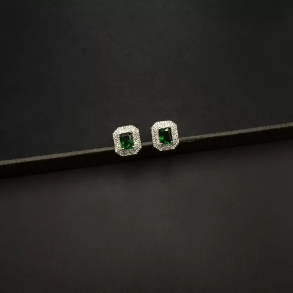 ER-2212022 - White Gold Plated American Diamond & Emerald Big Stud Earrings