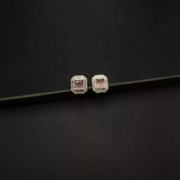 ER-2212024 - White Gold Plated American Diamond & Pink Stones Big Stud Earrings