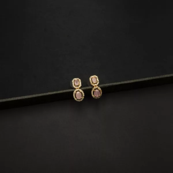 ER-2212025 - American Diamond & Pink Stones Dangle Earrings