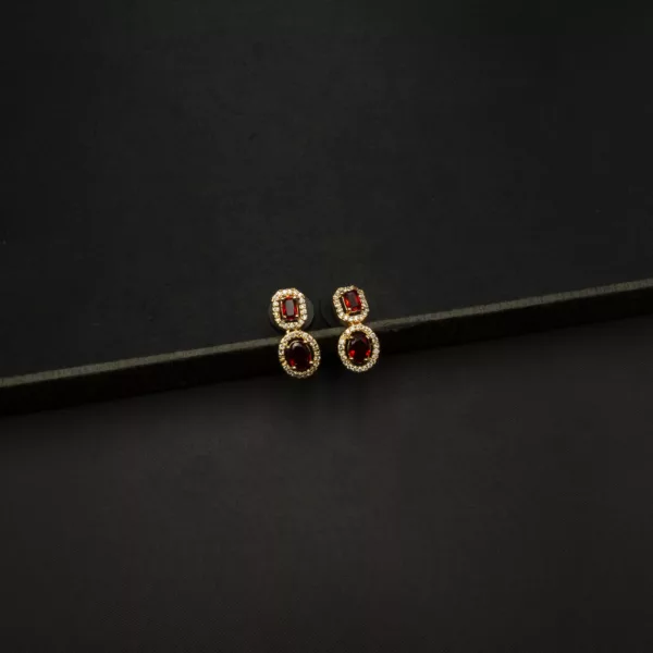ER-2212027 - American Diamond & Ruby Red Stones Dangle Earrings