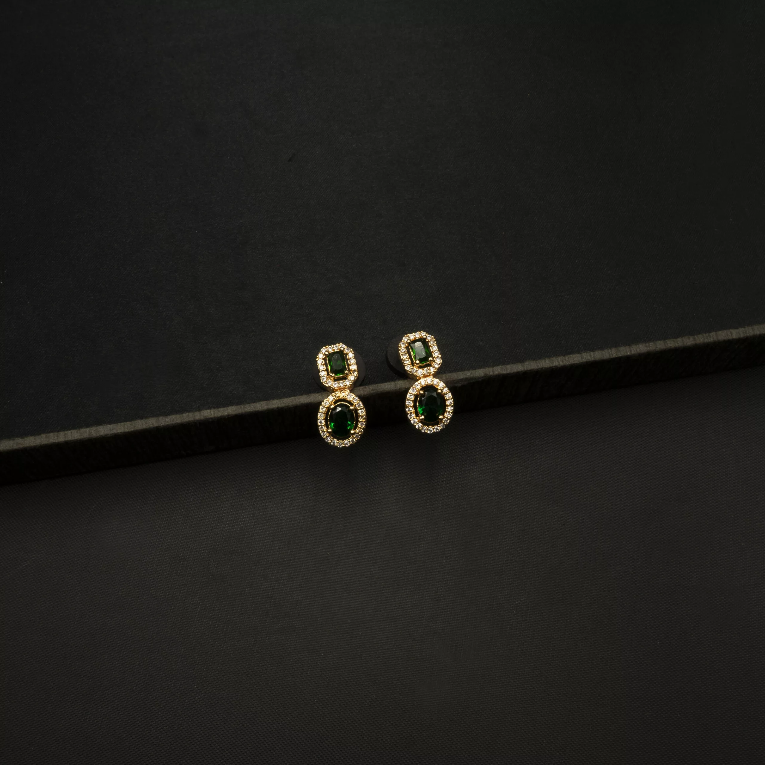 ER-2212029 - American Diamond & Emerald Green Stones Dangle Earrings ER-2212029 - American Diamond & Emerald Green Stones Dangle Earrings