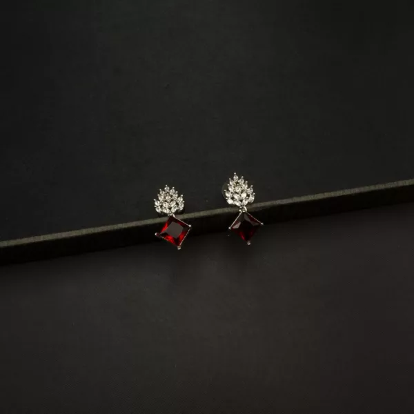 ER-2212032 - White Gold Plated American Diamond Ruby Drop Earrings