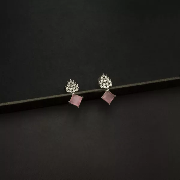ER-2212034 - White Gold Plated American Diamond Pin Stones Drop Earrings