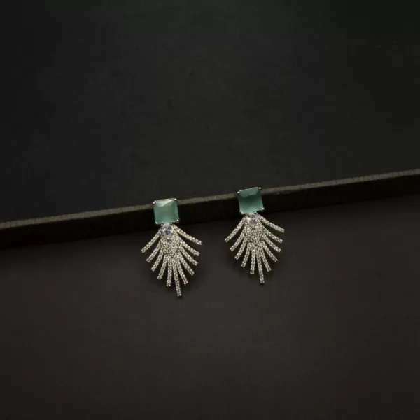 ER-2212047 - White Gold Plated American Diamond & Mint Stones Drop Earrings