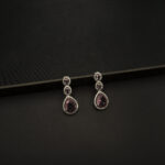 ER-2212048 - American Diamond & Purple Stones Dangle Statement Earrings