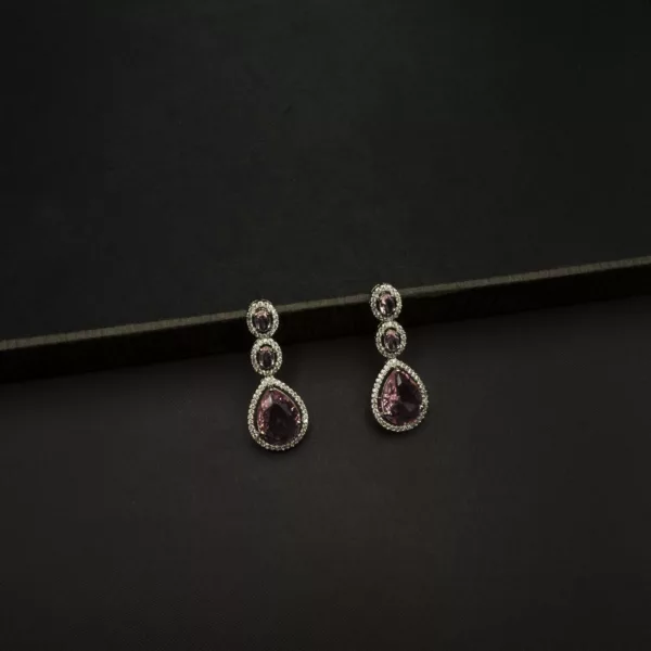 ER-2212048 - American Diamond & Purple Stones Dangle Statement Earrings