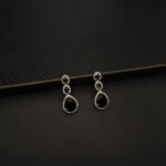 ER-2212049 - American Diamond & Black Stones Dangle Statement Earrings