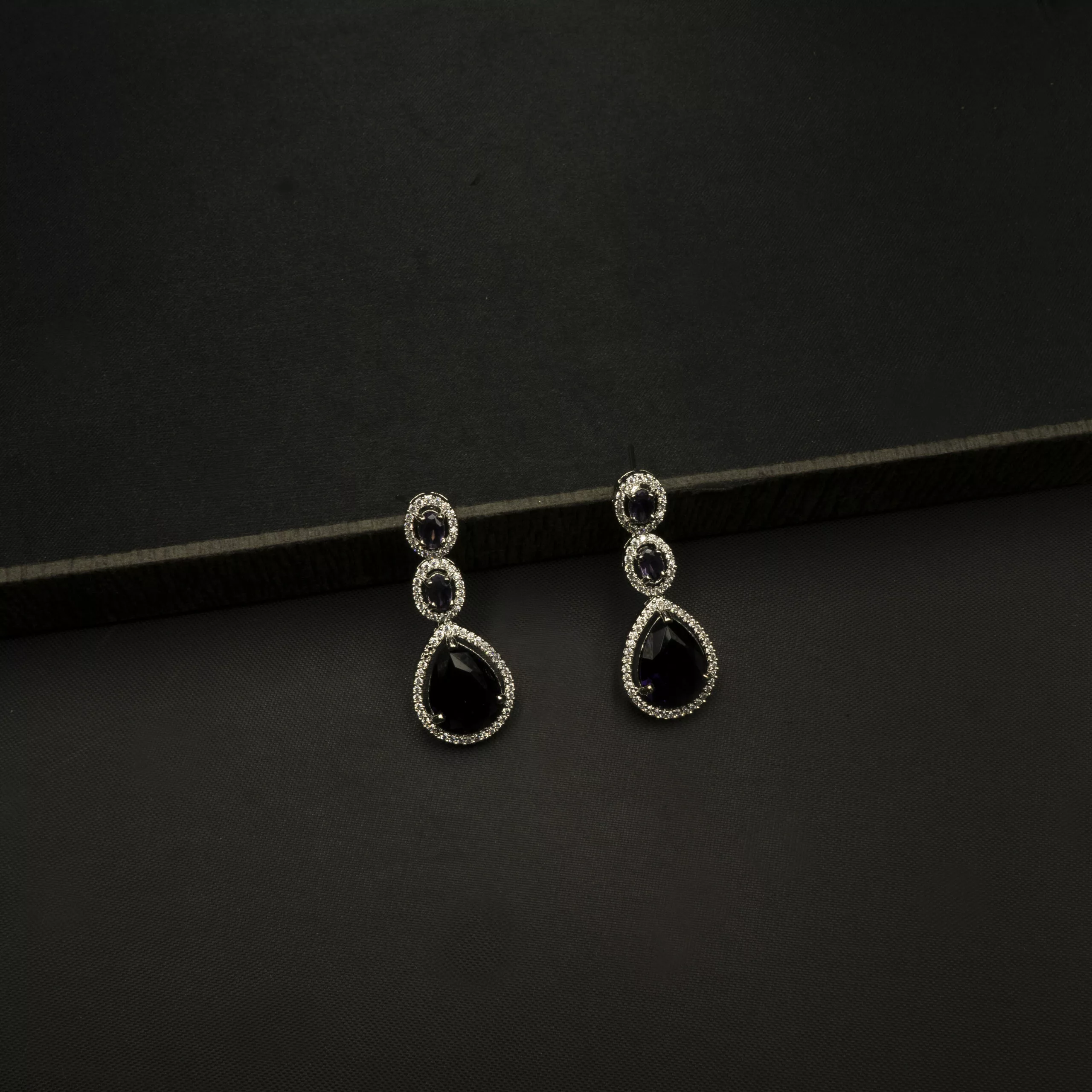 ER-2212049 - American Diamond & Black Stones Dangle Statement Earrings ER-2212049 - American Diamond & Black Stones Dangle Statement Earrings