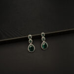 ER-2212050 - American Diamond & Green Stones Dangle Statement Earrings