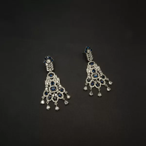 ER-2212051 - American Diamond Blue Stones Big Statement Earrings