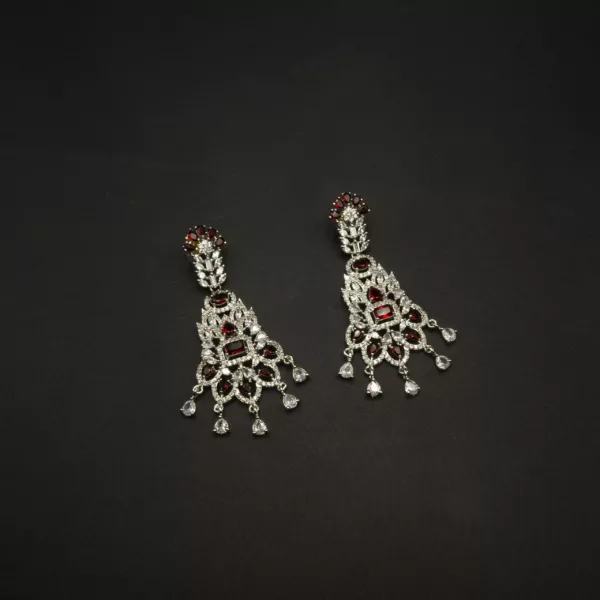 ER-2212052 - American Diamond & Ruby Stones Big Statement Earrings