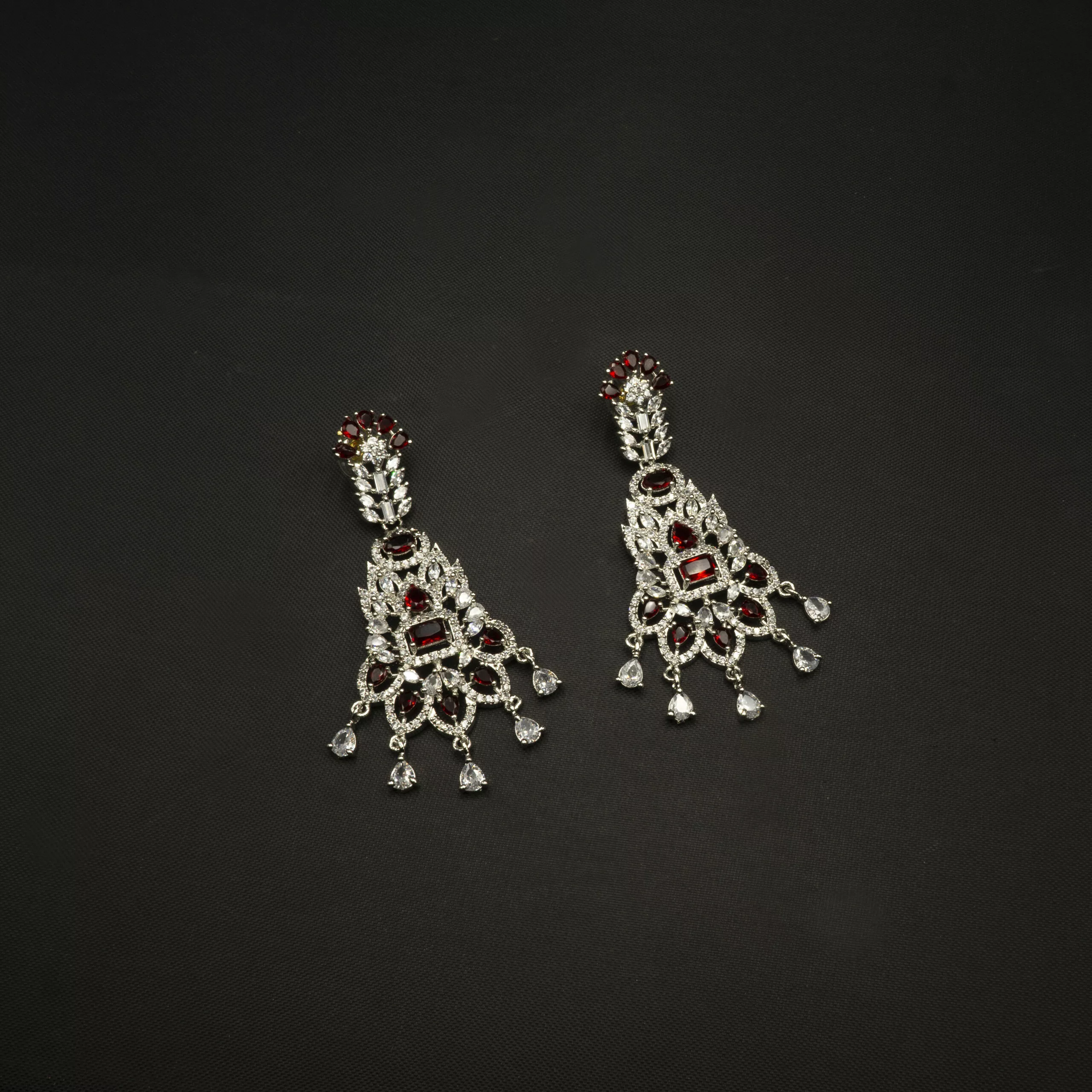 ER-2212052 - American Diamond & Ruby Stones Big Statement Earrings ER-2212052 - American Diamond & Ruby Stones Big Statement Earrings