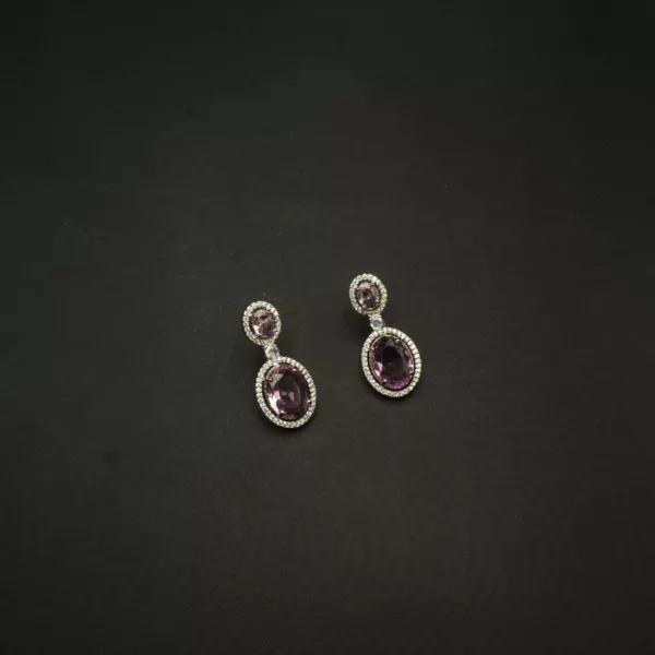 ER-2212057 - American Diamond & Purple Stones Drop Earrings
