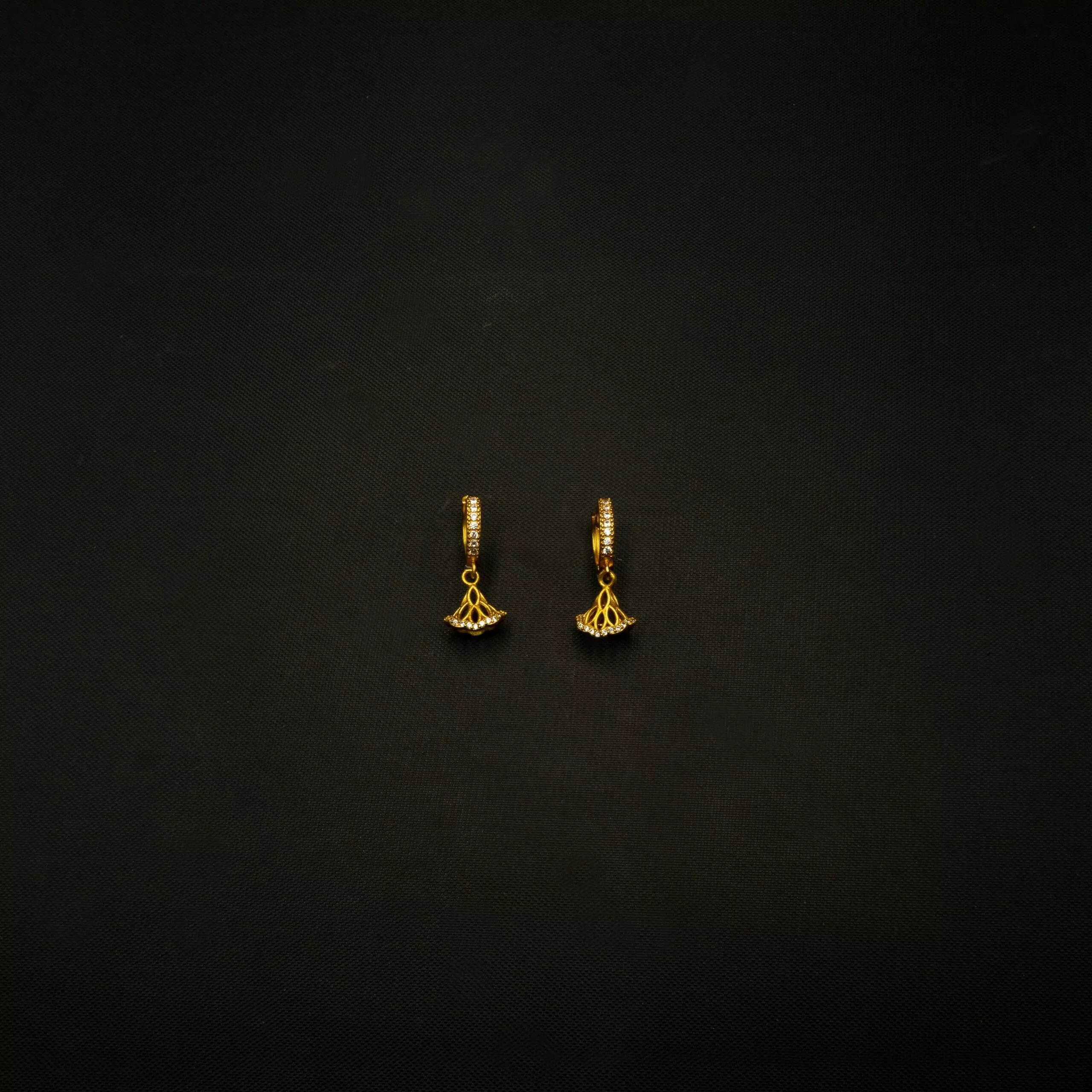 ER-2301003 - Gold Plated American Diamond Dangle Hoop Earrings ER-2301003 - Gold Plated American Diamond Dangle Hoop Earrings