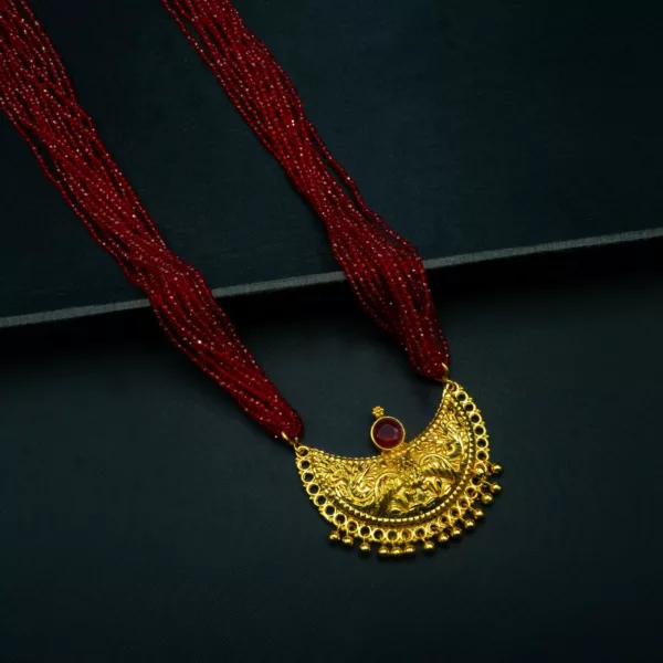 MA-2301005 - Gold Plated Traditional 34 Inches Red Hydropotey Long Mangalsutra