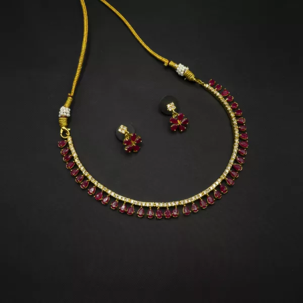 NS-2212026 - American Diamond Radiant Ruby Red Necklace Set