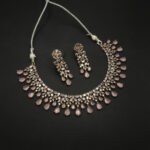 NS-2212033 - American Diamond Regal Pink Stones Statement Necklace Set