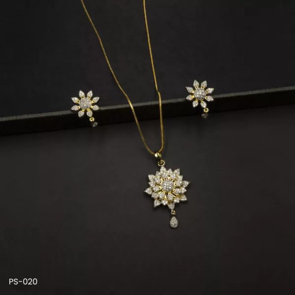 PS-020 - American Diamond Flower Pendant Set