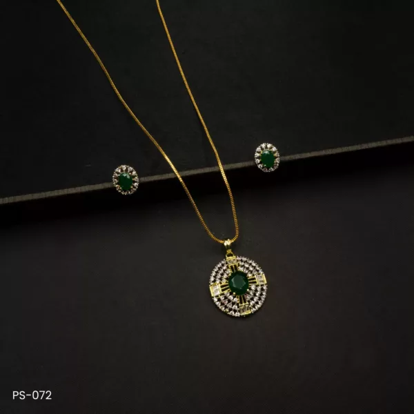 PS-072 - American Diamond Emerald Pendant Set