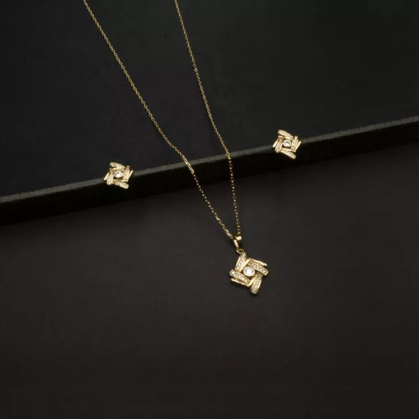 PS-2212022 - Gold Plated American Diamond Pendant Set