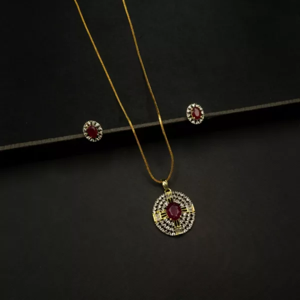 PS-2212025 - American Diamond Ruby Pendant Set