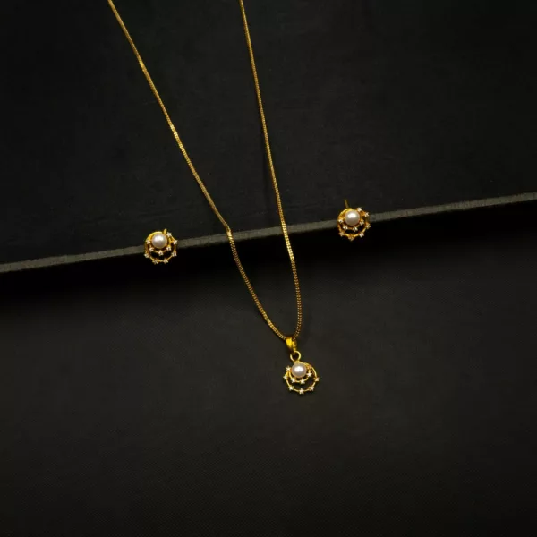 PS-2301002 - Gold Plated Minimalist & Dainty Pearl Pendant Set