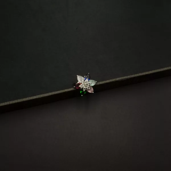 RI-2212004 - American Diamond Multicolor Flower Adjustable Statement Ring