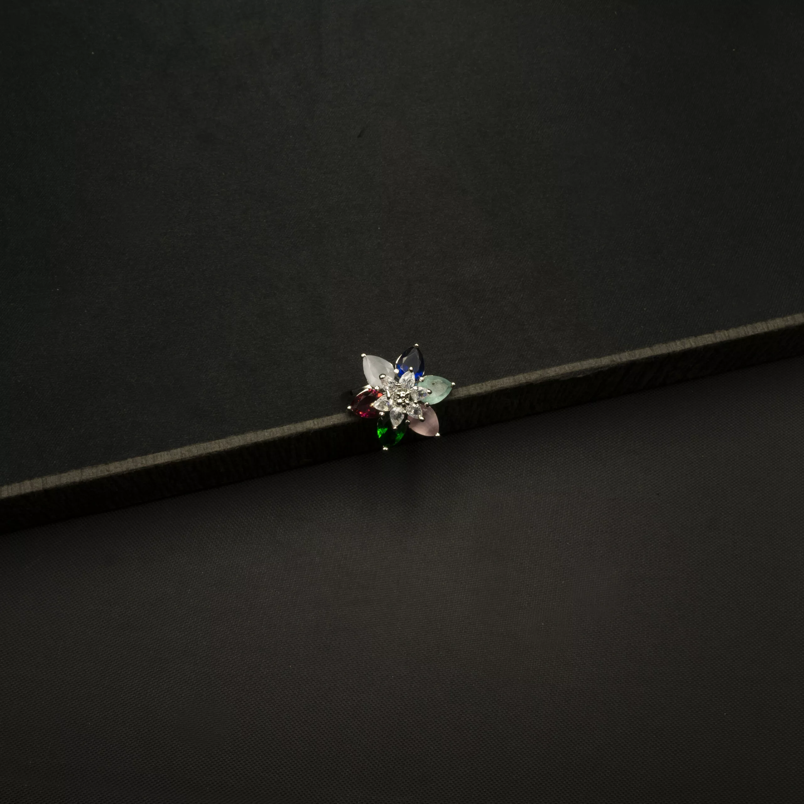 RI-2212004 - American Diamond Multicolor Flower Adjustable Statement Ring RI-2212004 - American Diamond Multicolor Flower Adjustable Statement Ring