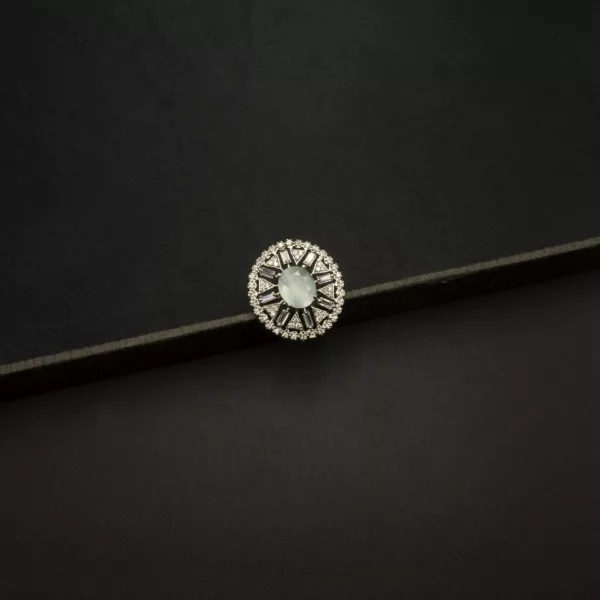 RI-2212006 - American Diamond & Mint Stone Adjustable Statement Ring