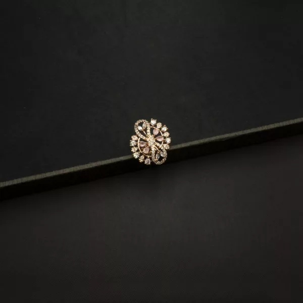 RI-2212007 - Gold Plated American Diamond Pink Stones Adjustable Ring