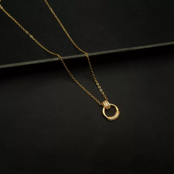 CH-2212018 - Gold Plated American Diamond Circle Necklace