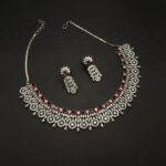 NS-2302028 - Luscious Ruby Studded Exquisite American Diamond Necklace Set