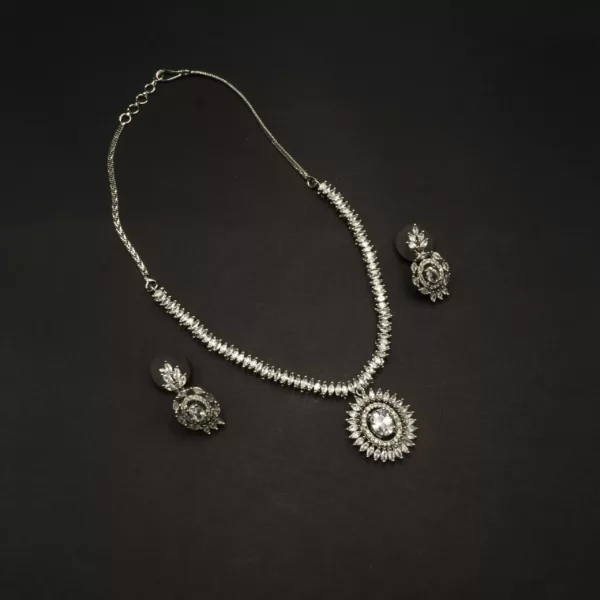 NS-2302031 - Lustrous White Gold Plated American Diamond Necklace Set