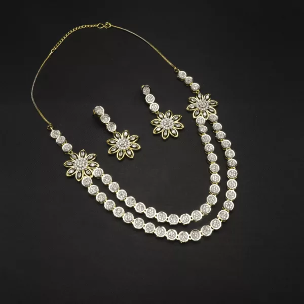 NS-2302033 - Delightful Double Layered American Diamond Necklace Set