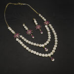 NS-2302034 - Delightful Double Layered Ruby Studded American Diamond Necklace Set