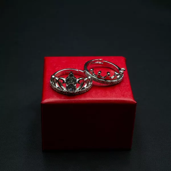 RI-2302001 - White Gold Plated King & Queen Adjustable Couple Ring