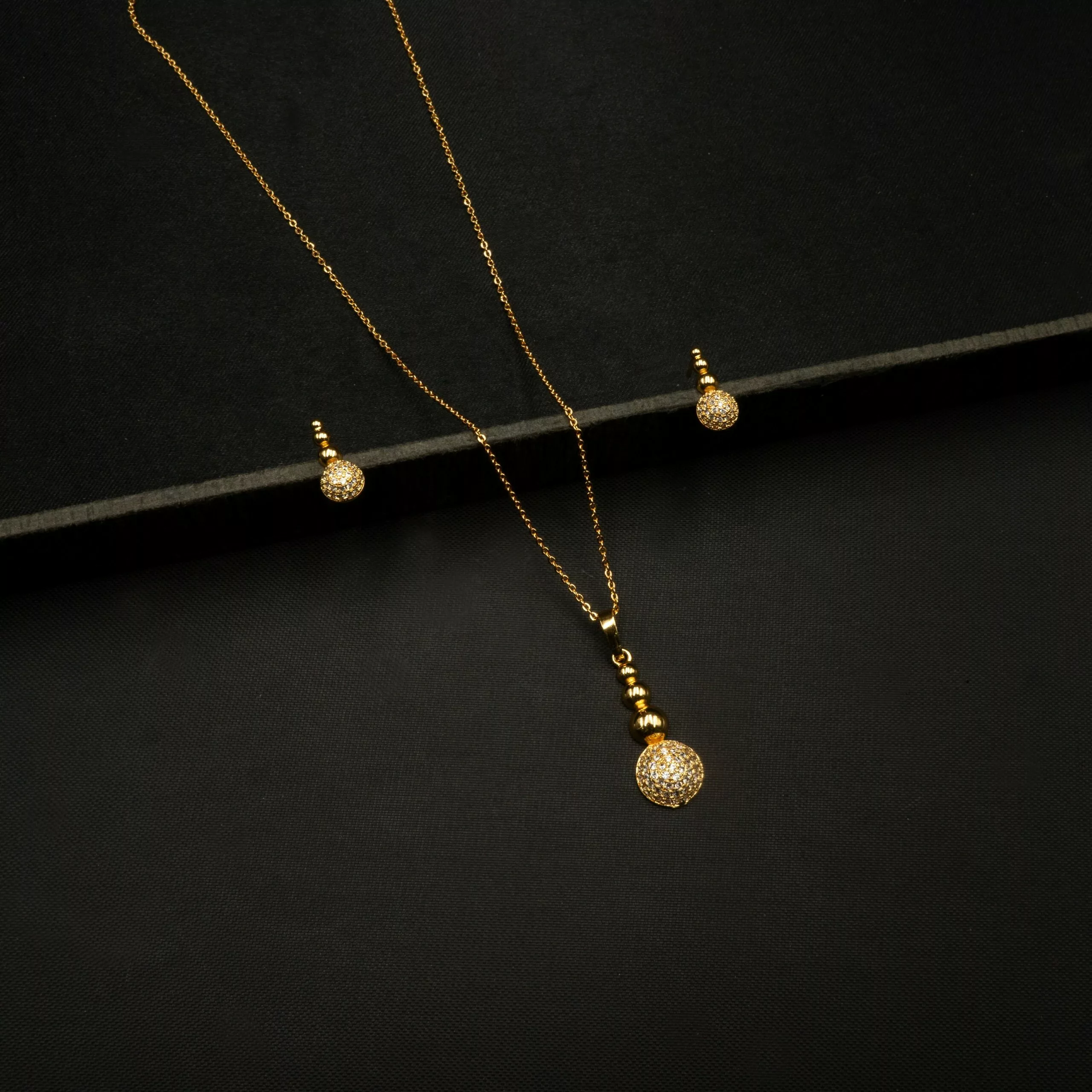 PS-2303001 - Gold Plated American Diamond Contemporary Pendant Set