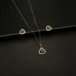 PS-2303012 - White Gold Plated American Diamond & Emerald Triangle Pendant Set