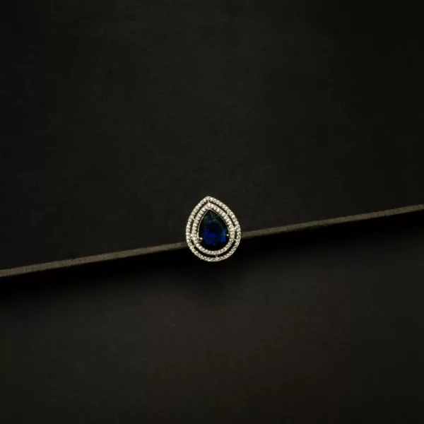 RI-2303001 - American Diamond & Blue Stone Adjustable Statement Ring