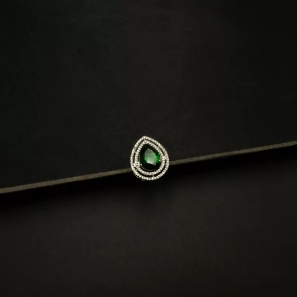 RI-2303001 - American Diamond & Green Stone Adjustable Statement Ring