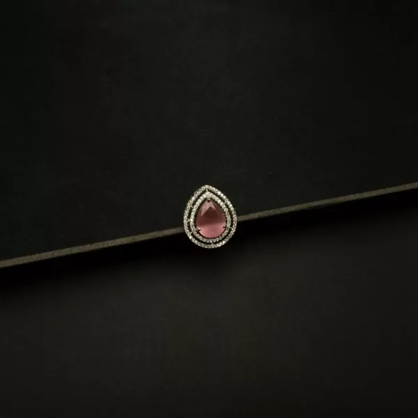 RI-2303001 - American Diamond & Pink Stone Adjustable Statement Ring