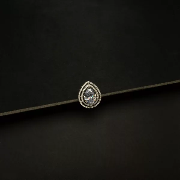 RI-2303001 - American Diamond & White Stone Adjustable Statement Ring