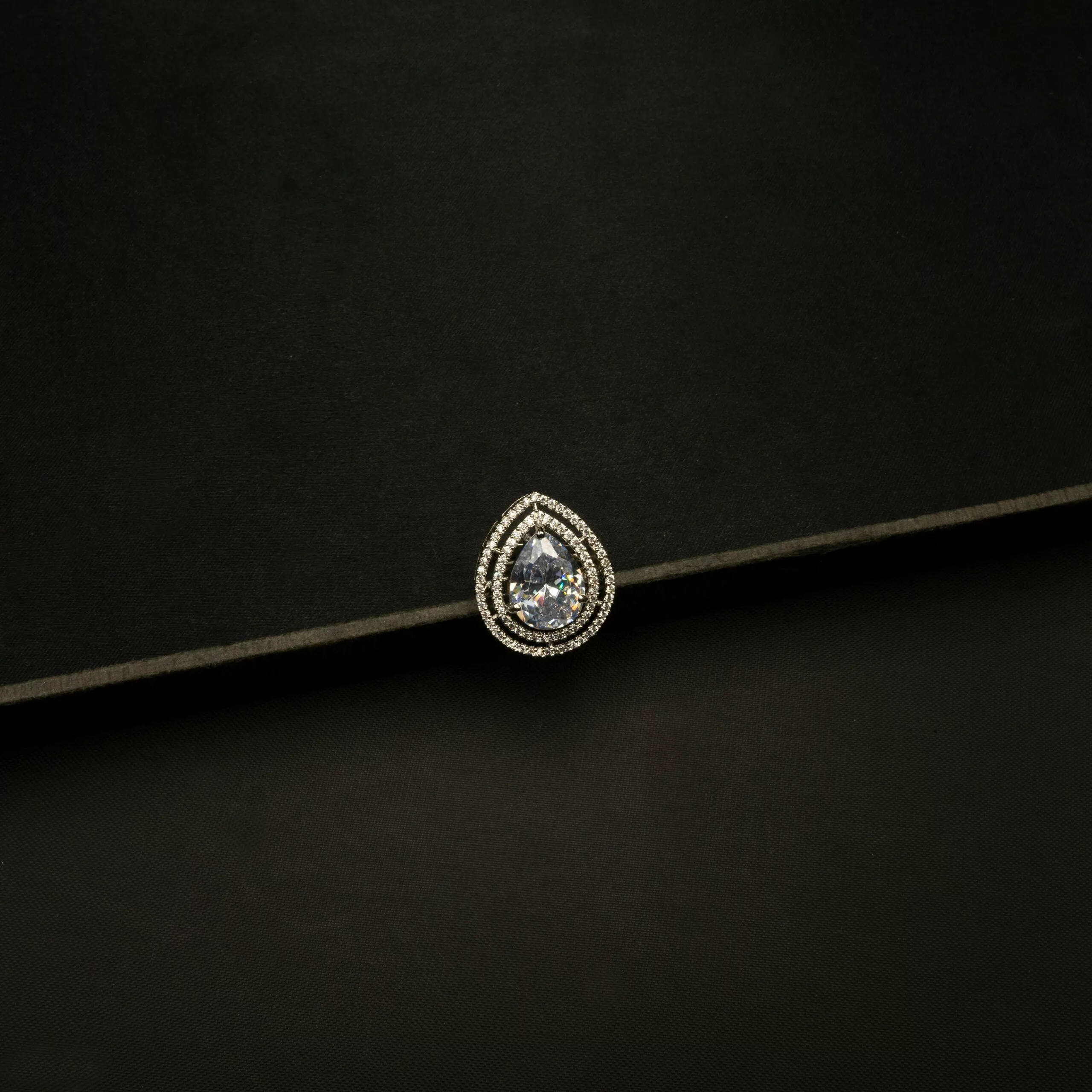 RI-2303001 - American Diamond & White Stone Adjustable Statement Ring